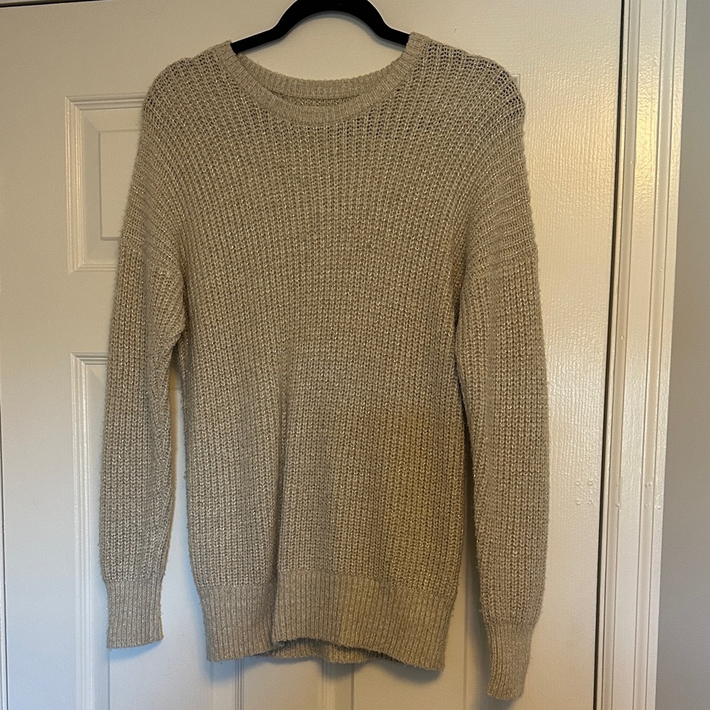 Abercrombie & Fitch Metallic Shimmer Knit Sweater - Sparkle Cream